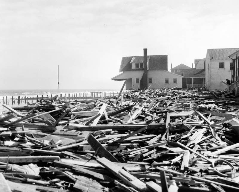 All that’s left of the Rehoboth Beach Boardwalk is a pile of debris. DELAWARE PUBLIC ARCHIVES PHOTO